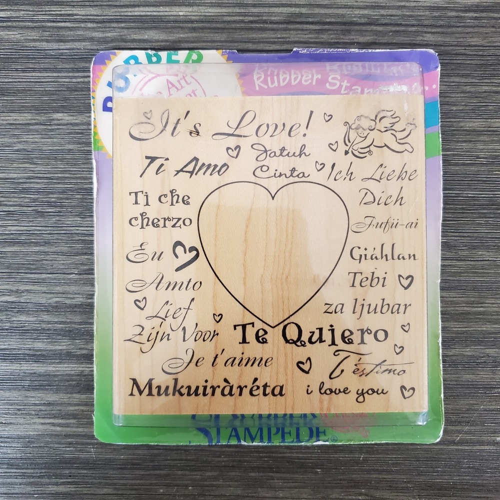 Rubber Stampede "It's Love!" Frame Heart Stamp - Multi Language Large 4"x4" NEW